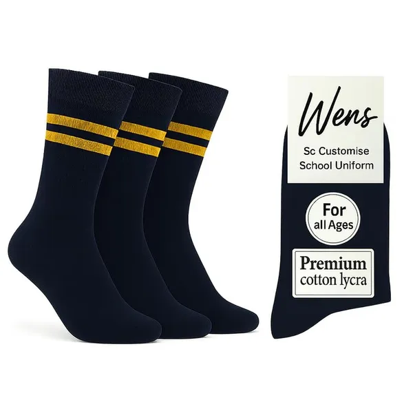 Navy_Blue_And_Yellow_Kids_And_Adults_Socks_With_80%_Cotton,_20%_Lycra_(_Pack_Of_3_)