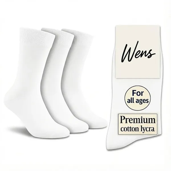 White_Kids_And_Adults_Socks_With_80%_Cotton,_20%_Lycra_(_Pack_Of_3_)
