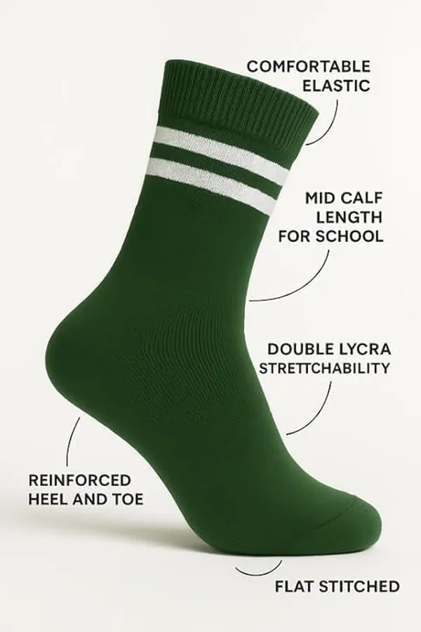 Bottle_Green_And_White_Kids_And_Adults_Socks_With_80%_Cotton,_20%_Lycra_(_Pack_Of_3_)