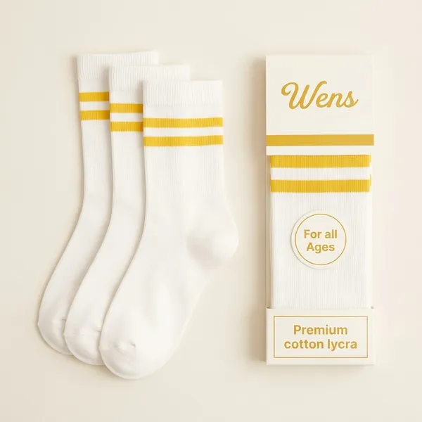 White_And_Yellow_Kids_And_Adults_Socks_With_80%_Cotton,_20%_Lycra_(_Pack_Of_3_)