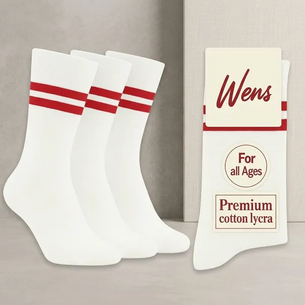 White_And_Red_Kids_And_Adults_Socks_With_80%_Cotton,_20%_Lycra_(_Pack_Of_3_)