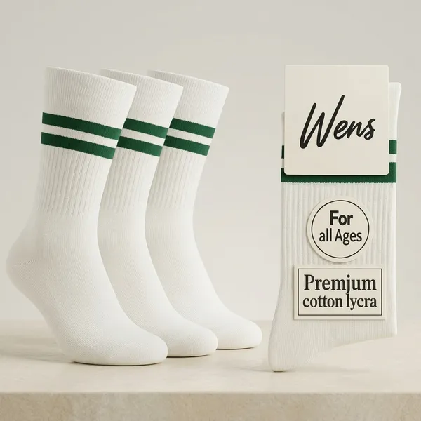 White_And_Bottle_Green_Kids_And_Adults_Socks_With_80%_Cotton,_20%_Lycra_(_Pack_Of_3_)