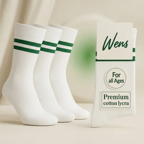 White_And_Green_Kids_And_Adults_Socks_With_80%_Cotton,_20%_Lycra_(_Pack_Of_3_)