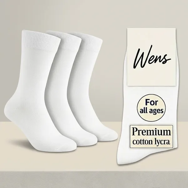 White_Kids_And_Adults_Socks_With_80%_Cotton,_20%_Lycra_(_Pack_Of_3_)