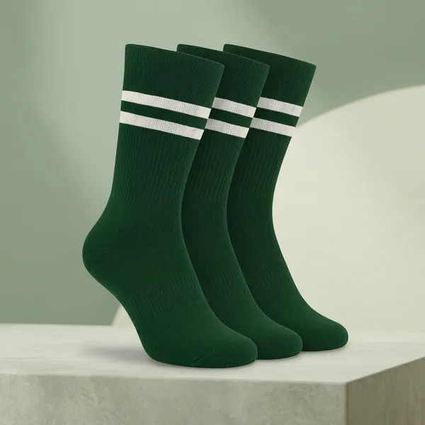 Bottle_Green_And_White_Kids_And_Adults_Socks_With_80%_Cotton,_20%_Lycra_(_Pack_Of_3_)