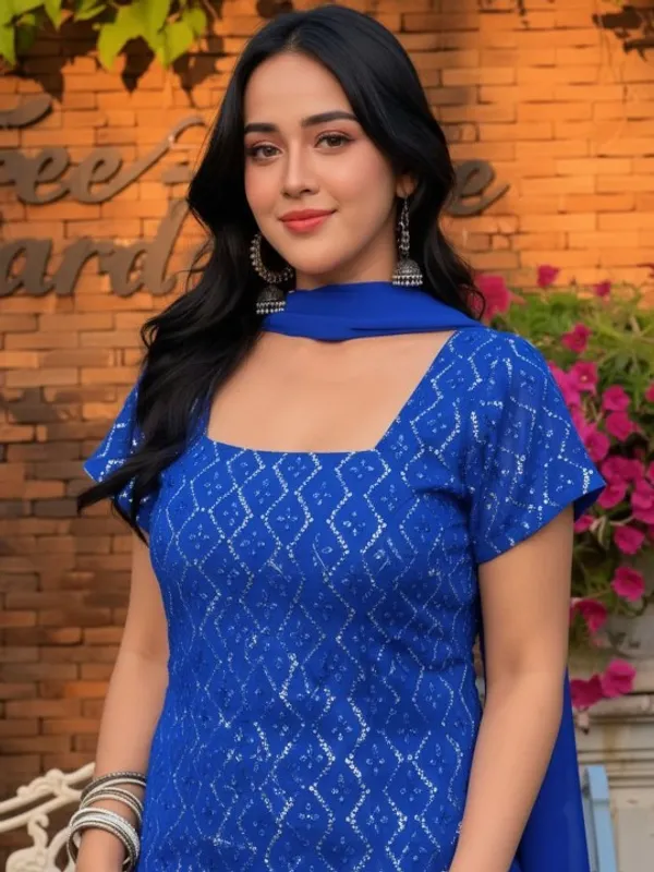 Blue_Georgette_Sequin_Embroidered_Kurta_Set_For_Women