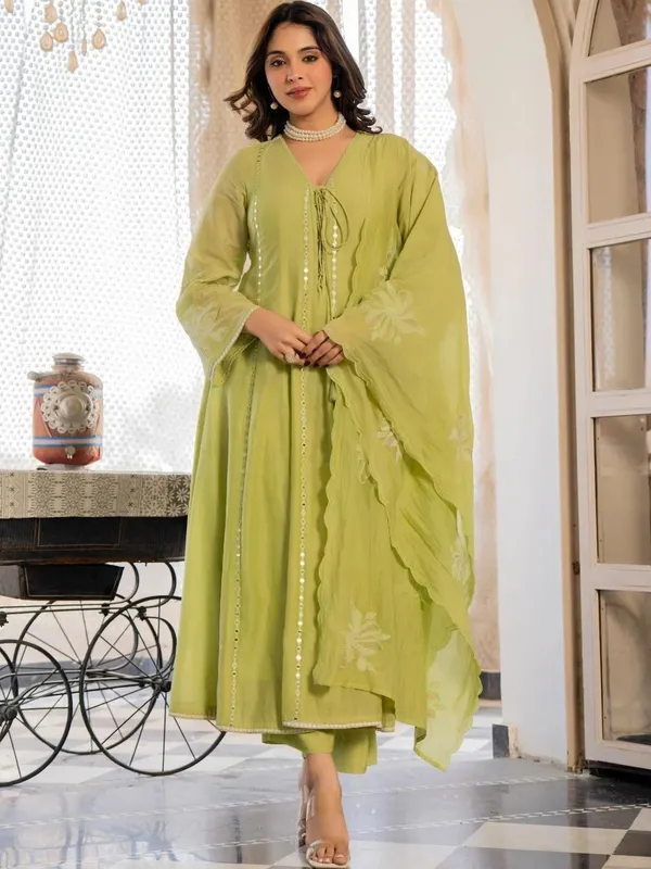 Pista_Green_Chanderi_Anarkali_Mirror_Work_Kurta_Set_For_Women