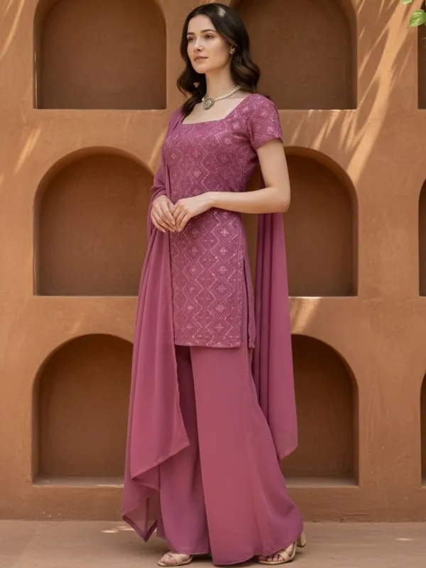 Mauve_Pink_Georgette_Regular_Embroidered_Kurta_Set_For_Women