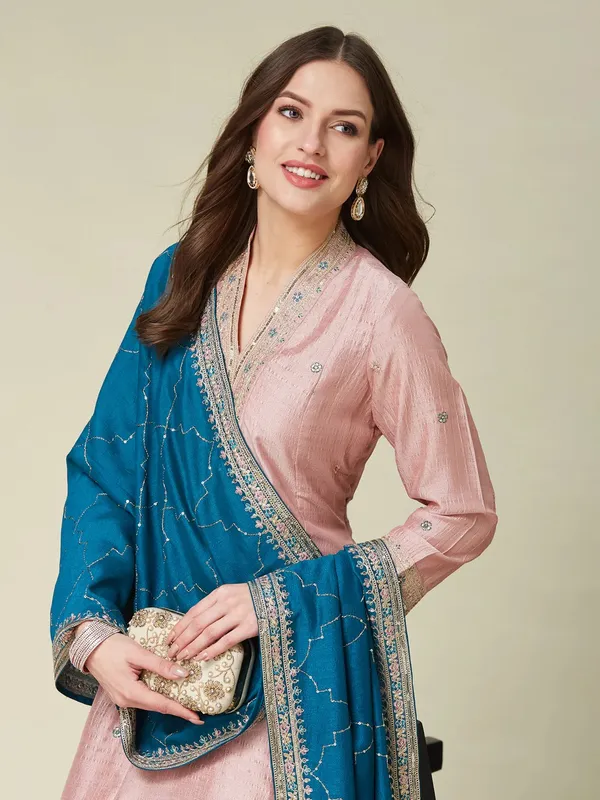 Light_Pink_Vichitra_Silk_Anarkali_Embroidered_Kurta_Set_For_Women