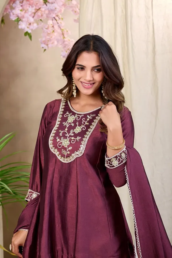 Earth_Silk_Embroidered_Beadswork_Peplum_Kurti_And_Sharara_Set_With_Dupatta