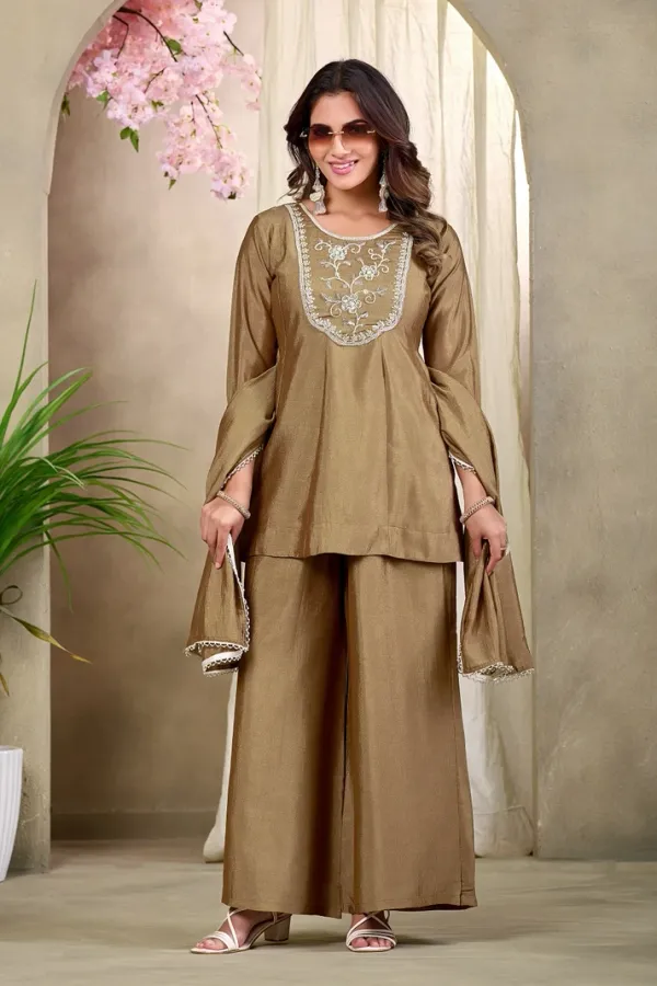 Earth_Silk_Embroidered_Beadswork_Peplum_Kurti_And_Sharara_Set_With_Dupatta