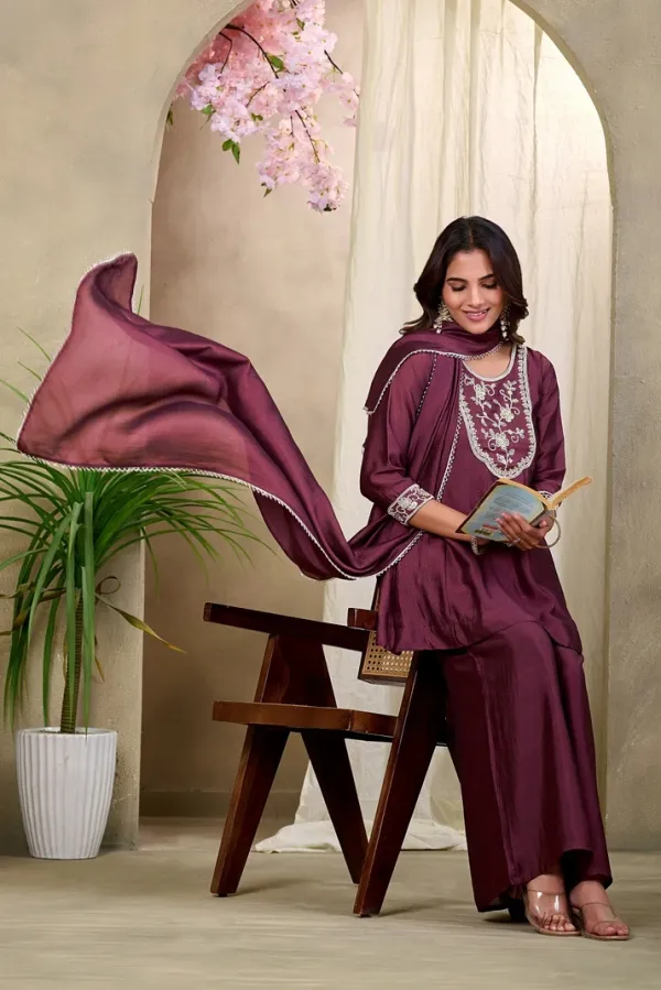 Earth_Silk_Embroidered_Beadswork_Peplum_Kurti_And_Sharara_Set_With_Dupatta