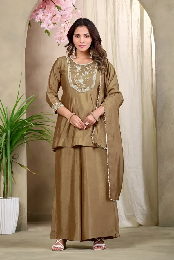 Earth_Silk_Embroidered_Beadswork_Peplum_Kurti_And_Sharara_Set_With_Dupatta