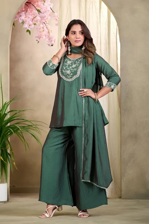 Earth_Silk_Embroidered_Beadswork_Peplum_Kurti_And_Sharara_Set_With_Dupatta