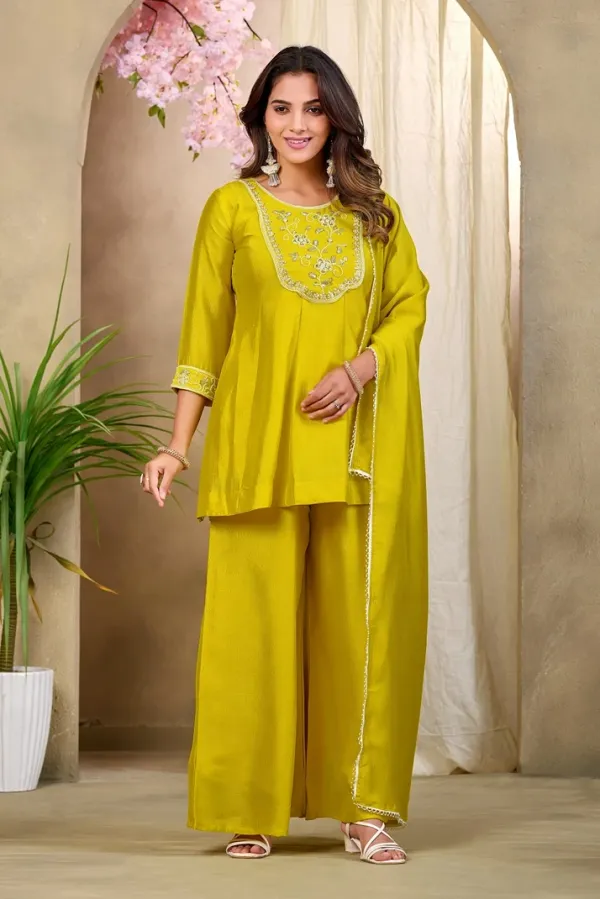 Earth_Silk_Embroidered_Beadswork_Peplum_Kurti_And_Sharara_Set_With_Dupatta
