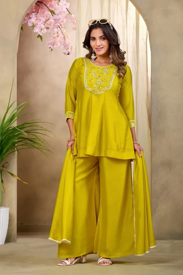 Earth_Silk_Embroidered_Beadswork_Peplum_Kurti_And_Sharara_Set_With_Dupatta
