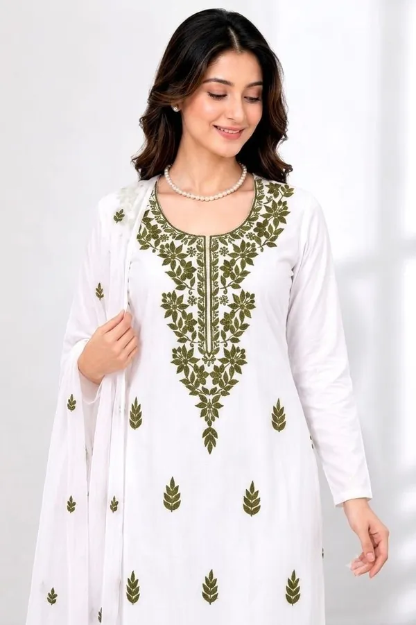Embroidered_Round_Neck_Thread_Work_Cotton_Silk_Kurta_With_Trousers_&_Dupatta
