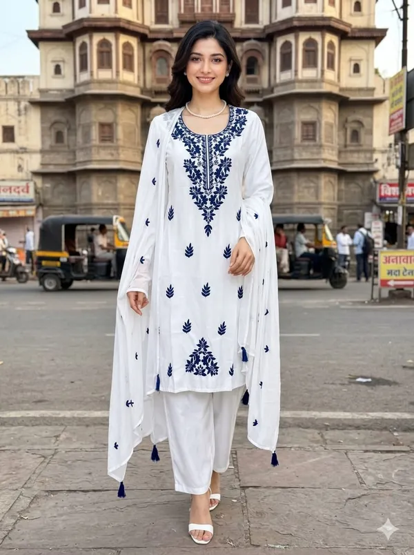 Embroidered_Round_Neck_Thread_Work_Cotton_Silk_Kurta_With_Trousers_&_Dupatta