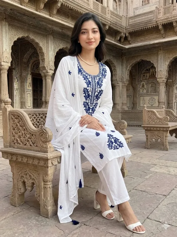 Embroidered_Round_Neck_Thread_Work_Cotton_Silk_Kurta_With_Trousers_&_Dupatta