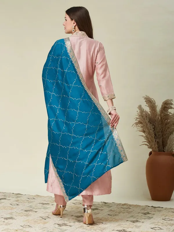 Light_Pink_Vichitra_Silk_Anarkali_Embroidered_Kurta_Set_For_Women