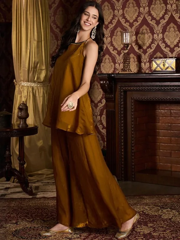 Brown_Fendi_Satin_Regular_Kurta_Set_For_Women