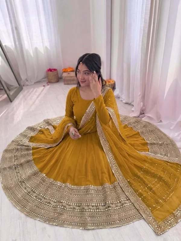 Mustard_Roman_Silk_Anarkali_Sequence_Embroidered_Anarkali_Set_For_Women