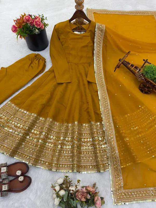 Mustard_Roman_Silk_Anarkali_Sequence_Embroidered_Anarkali_Set_For_Women