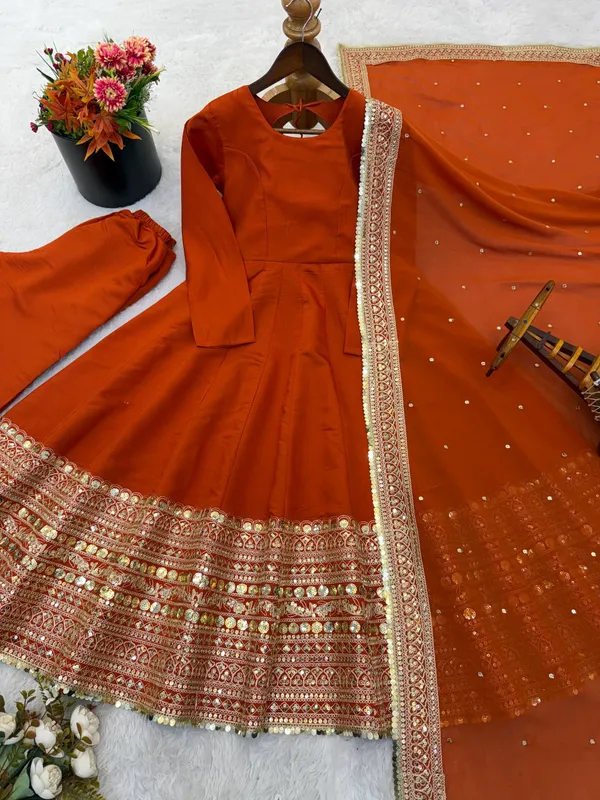 Orange_Roman_Silk_Anarkali_Sequence_Embroidered_Anarkali_Set_For_Women