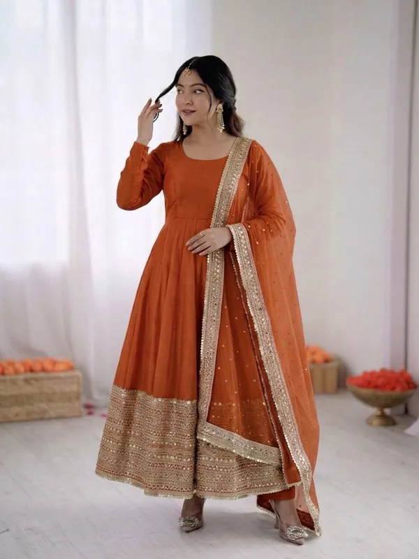 Orange_Roman_Silk_Anarkali_Sequence_Embroidered_Anarkali_Set_For_Women