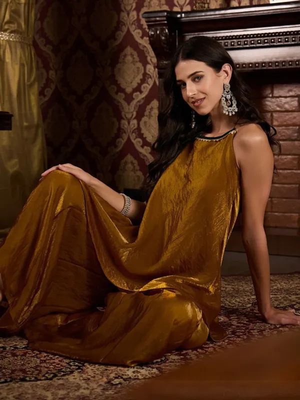 Brown_Fendi_Satin_Regular_Kurta_Set_For_Women