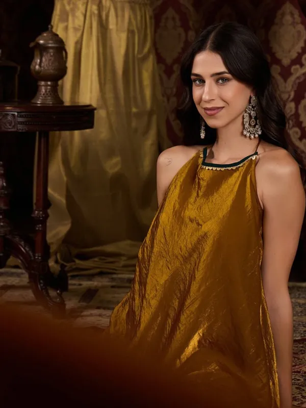 Brown_Fendi_Satin_Regular_Kurta_Set_For_Women