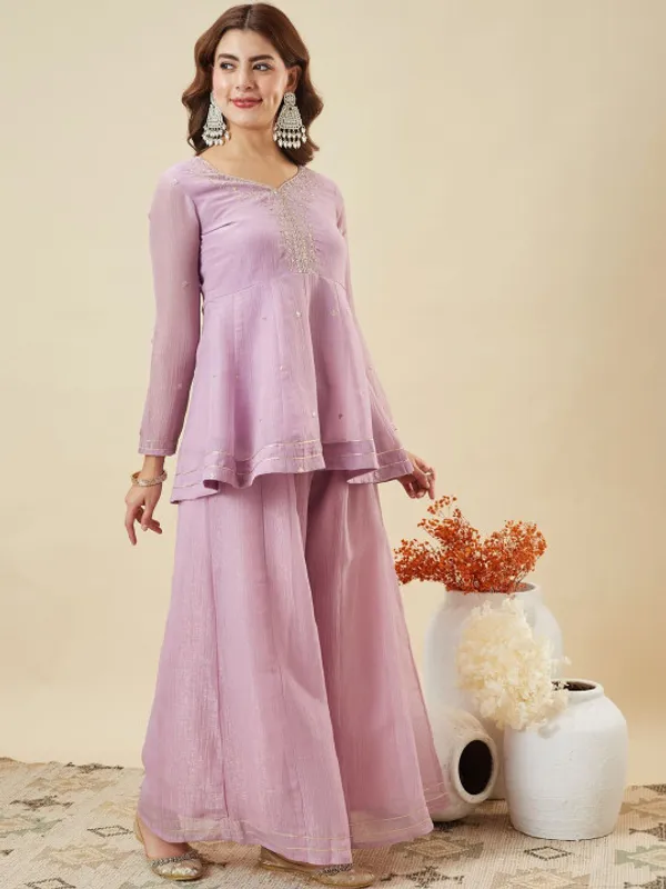 Lavender_Crinkle_A_Line_Embroidered_Kurta_Set_For_Women