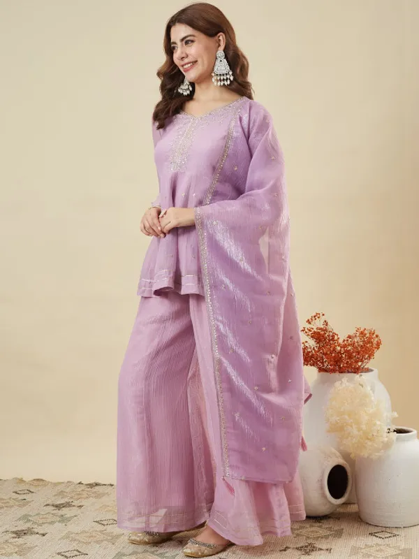 Lavender_Crinkle_A_Line_Embroidered_Kurta_Set_For_Women