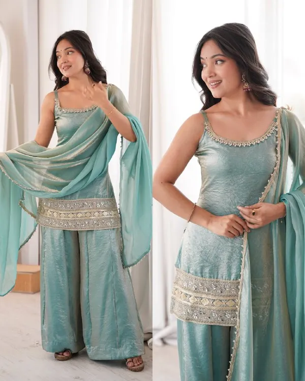 Sky_Blue_Art_Silk_Regular_Embroidered_Kurta_&_Sharara_Set_For_Women