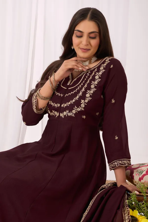 Coffee_Cotton_Anarkali_Ethnic_Embroidered_Kurta_Set_For_Women