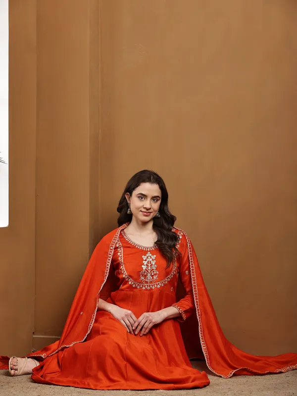 Orange_Silk_Regular_Embroidered_Anarkali_Kurta_Set_For_Women
