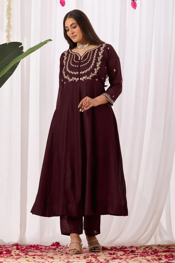 Coffee_Cotton_Anarkali_Ethnic_Embroidered_Kurta_Set_For_Women