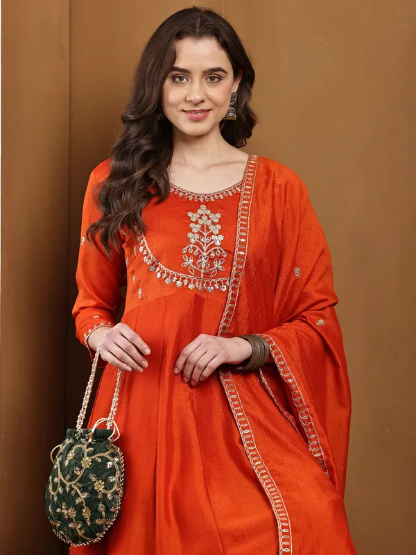 Orange_Silk_Regular_Embroidered_Anarkali_Kurta_Set_For_Women