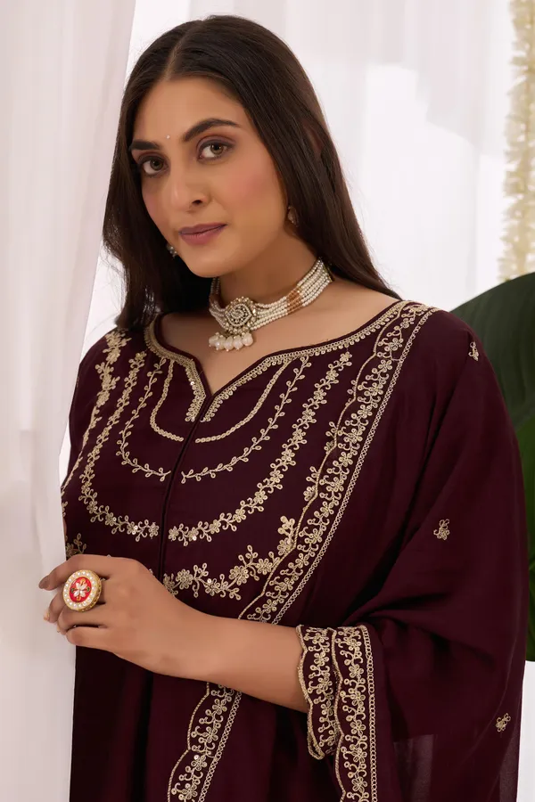 Coffee_Cotton_Anarkali_Ethnic_Embroidered_Kurta_Set_For_Women