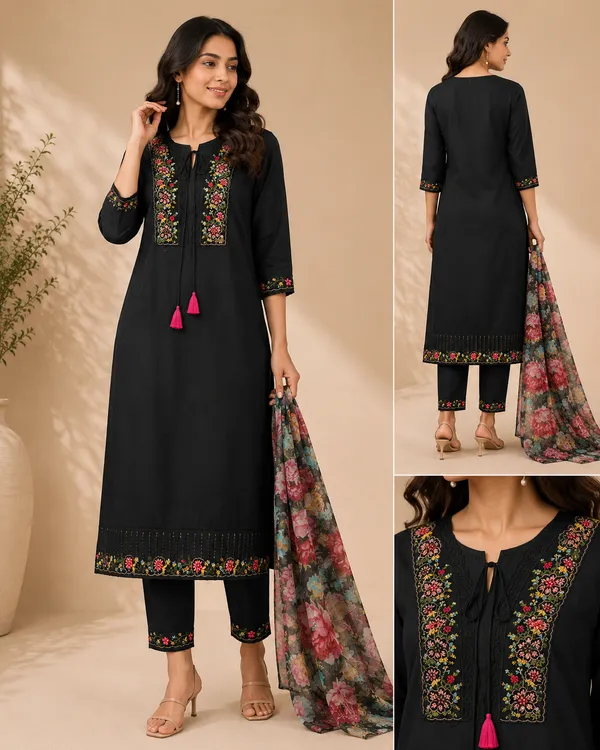 Women_Floral_Thread_Embroidered_V-Neck_Kurta_with_Trousers_&_Printed_Dupatta