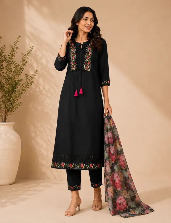 Women_Floral_Thread_Embroidered_V-Neck_Kurta_with_Trousers_&_Printed_Dupatta