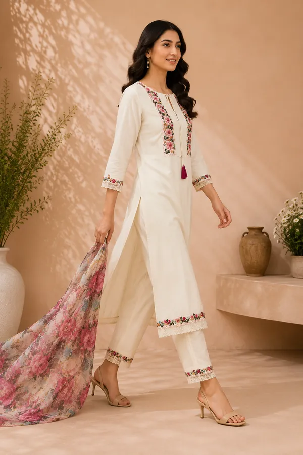 Women_Floral_Thread_Embroidered_V-Neck_Kurta_with_Trousers_&_Printed_Dupatta