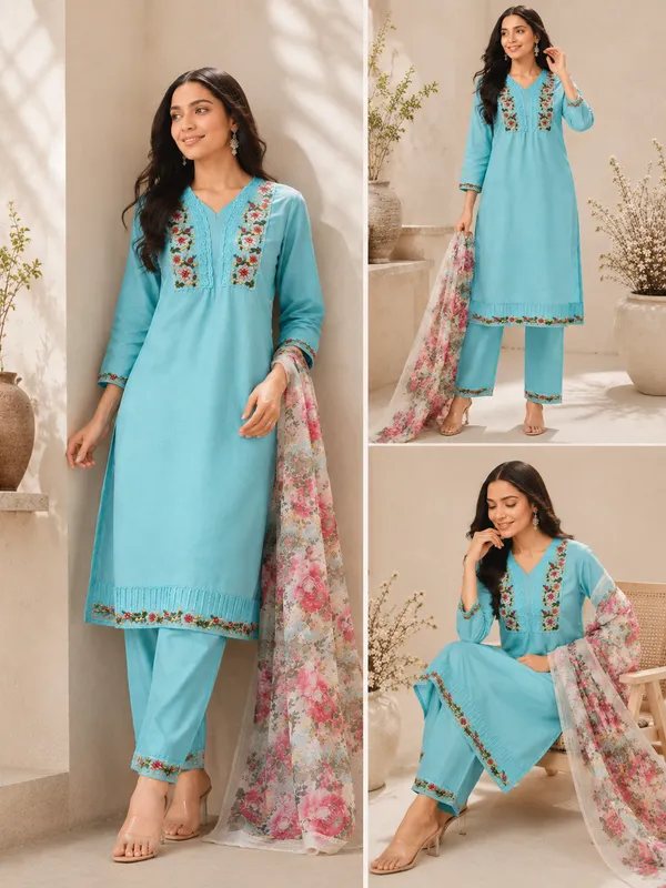 Women_Floral_Thread_Embroidered_V-Neck_Kurta_with_Trousers_&_Printed_Dupatta