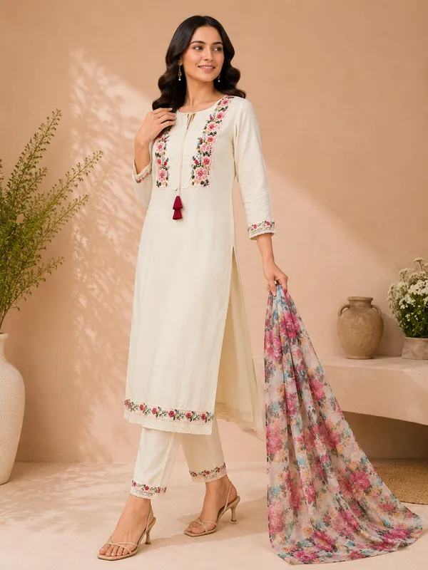 Women_Floral_Thread_Embroidered_V-Neck_Kurta_with_Trousers_&_Printed_Dupatta