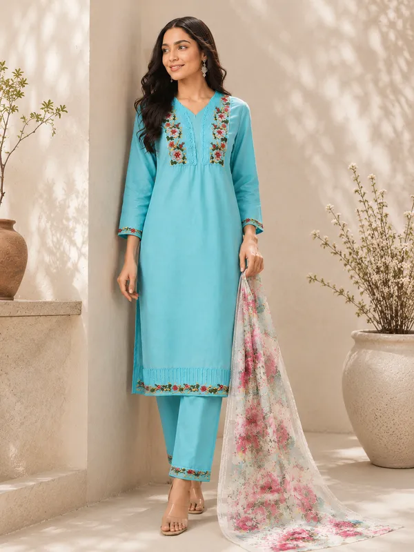 Women_Floral_Thread_Embroidered_V-Neck_Kurta_with_Trousers_&_Printed_Dupatta