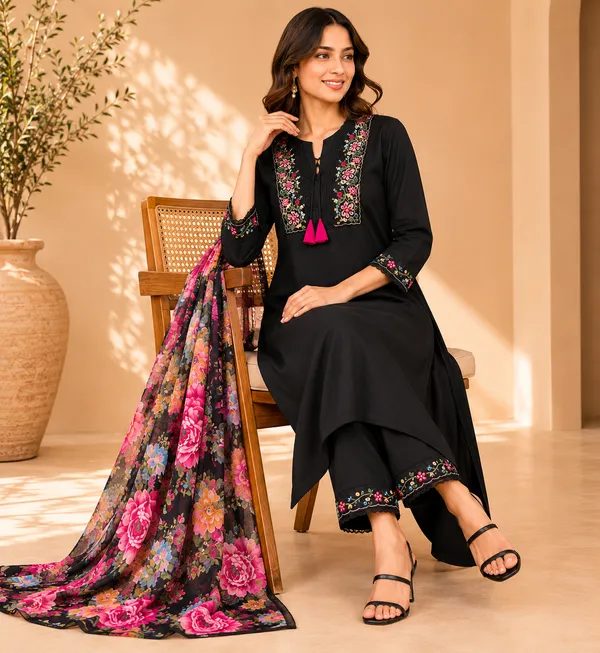 Women_Floral_Thread_Embroidered_V-Neck_Kurta_with_Trousers_&_Printed_Dupatta