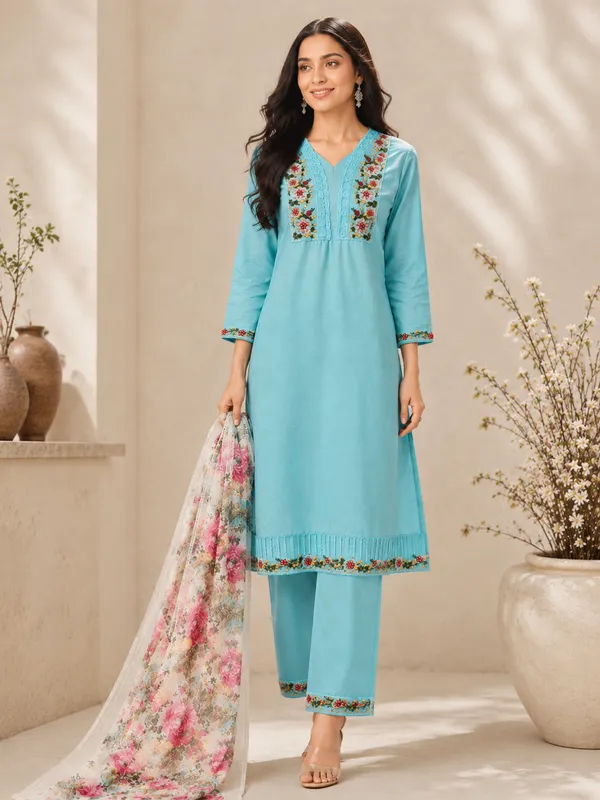 Women_Floral_Thread_Embroidered_V-Neck_Kurta_with_Trousers_&_Printed_Dupatta