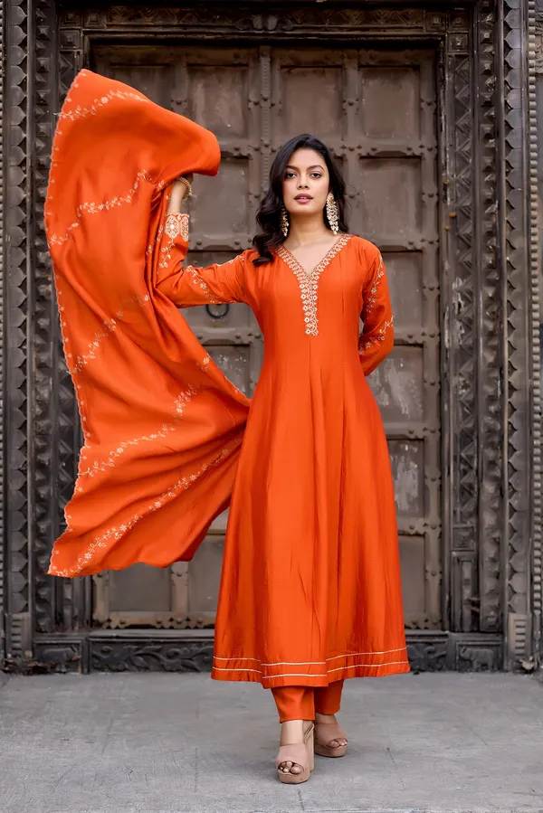 Orange_Silk_Anarkali_Embroidered_Kurta_Set_For_Women