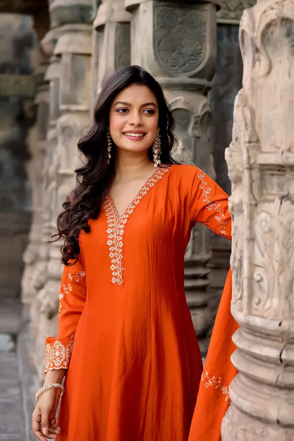 Orange_Silk_Anarkali_Embroidered_Kurta_Set_For_Women