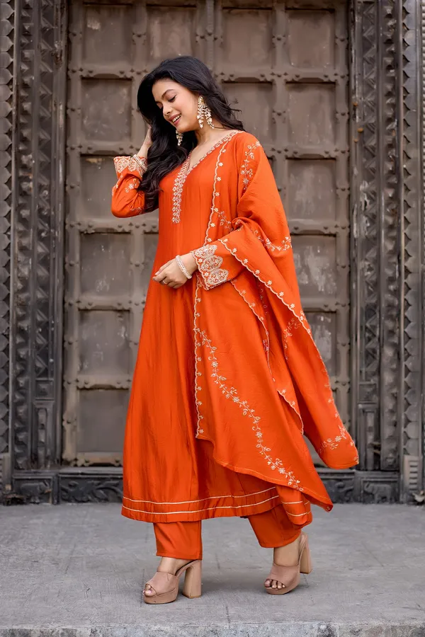 Orange_Silk_Anarkali_Embroidered_Kurta_Set_For_Women